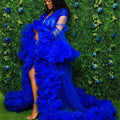 Luxury Maternity Dresses Puffy Tulle Long Women Robe Wedding Bridal Sleepwear Nightwear Front Split BabyShower Gown Photoshoot
