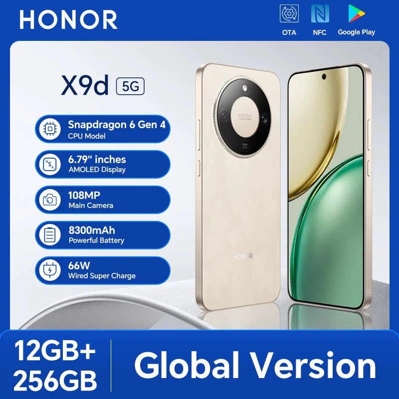 Global Version HONOR X9d 5G Smartphone 12GB+256/512GB 6.79'' 120Hz AMOLED Screen 108MP AI Main Camera 8300 mAh 66W Supercharging