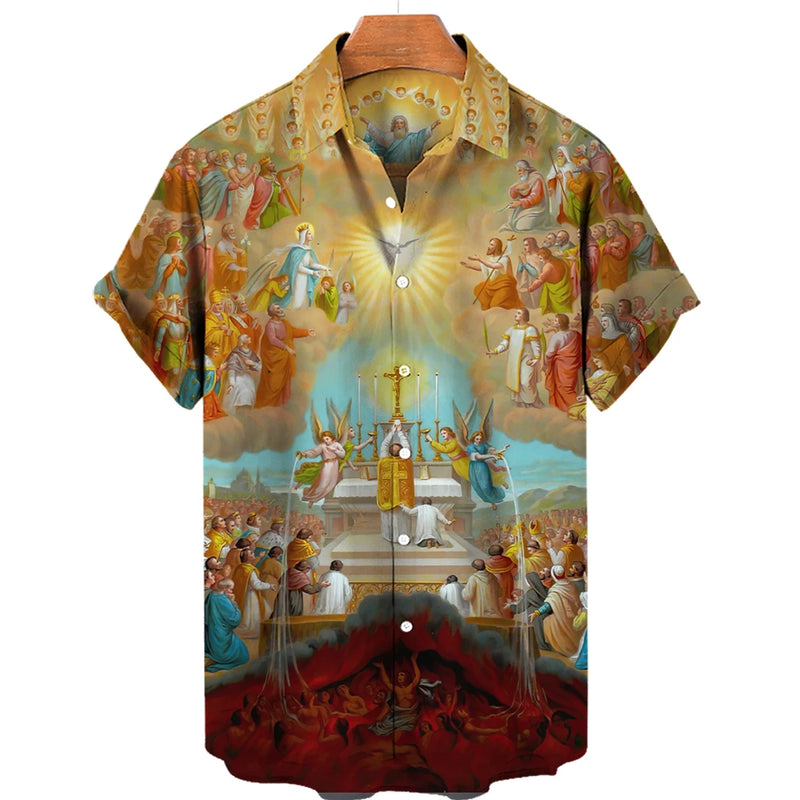 God Jesus Mary Hawaiian Shirts For Men's Crucified | SAMAG