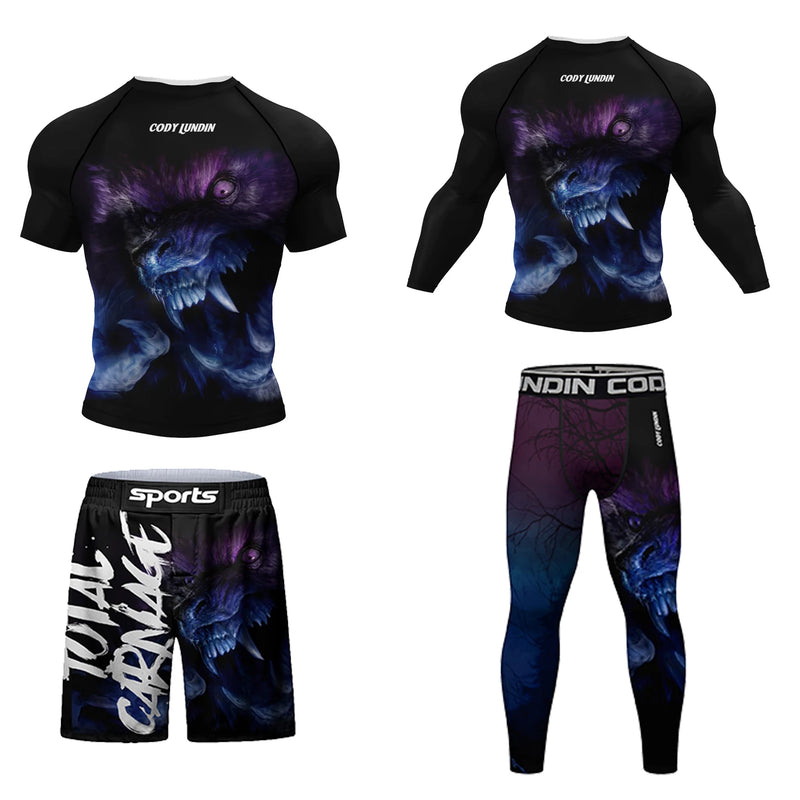Cody Lundin Durability MMA BJJ Rash Guard Tight Exercise Jogging T - Shirts+Pants 3D Print Compression - View 20 | SAMAG