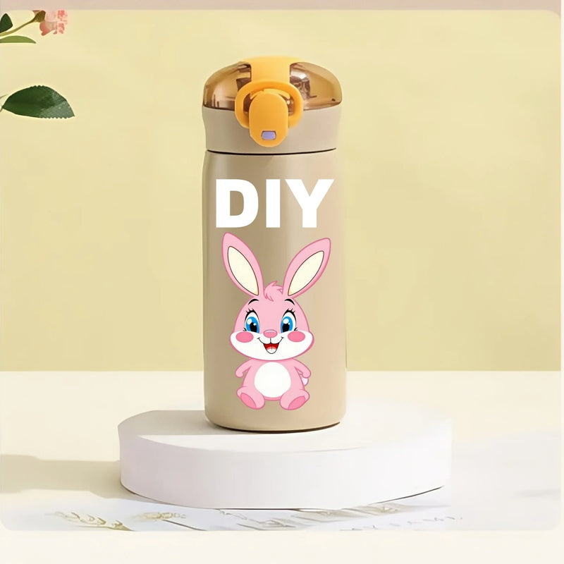 DIY 460ml Portable Kids Thermos Mug With Straw Stainless Steels Cartoon Vacuum Flasks Cute Thermal Water Bottle Customize logo