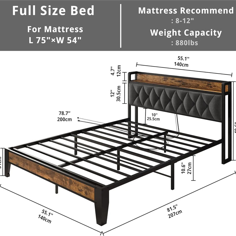 ANCTOR Twin/TwinXL/Full/Queen/King/CaliforniaKing Bed Frames, Storage Headboard with Outlets, No Noise, No Box Springs Needed