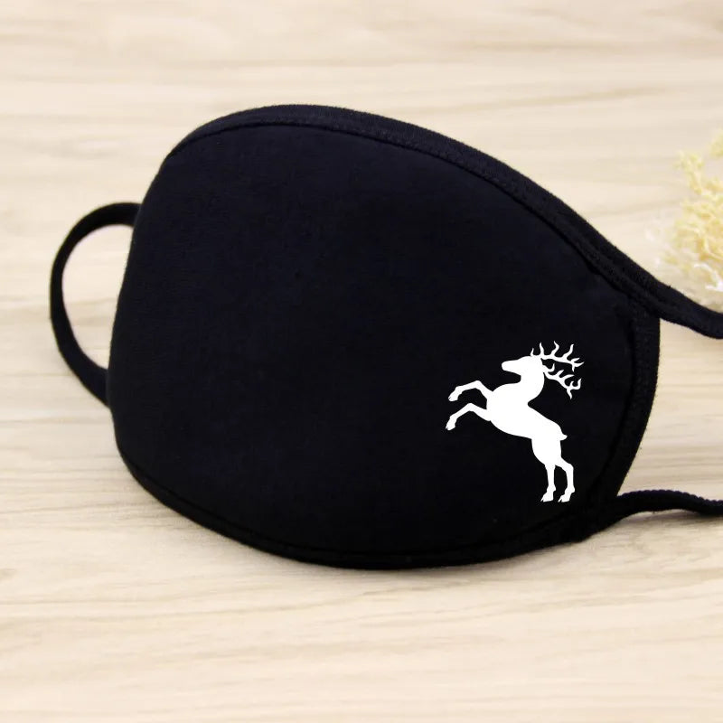 Black Cotton Mask Unisex Winter Warm Thickening Half Face Mouth Mask Cotton Cartoon Pattern Anti-Dust Anti-Respirator Mask