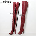 Sorbern 80Cm Crotch /100Cm Shaft Length Boots Women High Heel Wine Red Black Matte Shoes Round Toe Custom Crossdresser Boot