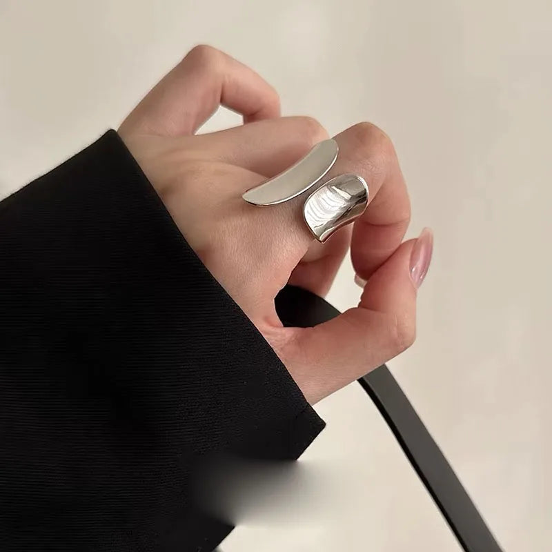 BF CLUB 925 Sterling Rings for Women Simple Geometric Handmade Big Irregular Retro Allergy For Birthday - Visuel 2 | SAMAG