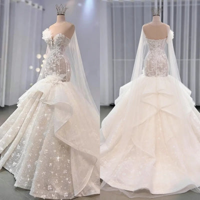 Custom Luxury Mermaid Wedding Dress Elegant 3D Flower | SAMAG