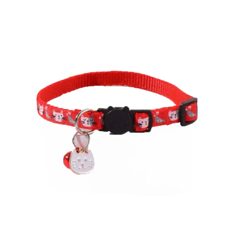 Adjustable Pet Cat Collar Quick Release Safety Buckle Anti-choking Puppy Collar with Cat Face Pendant Bell Cat Pattern