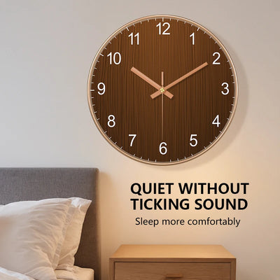 Modern Round Wall Clock Wooden Grain Non-Ticking | SAMAG