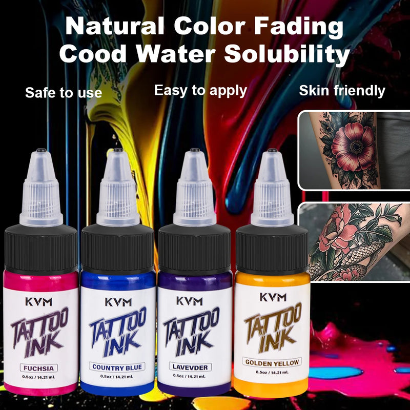 KVM 0.5oz 28 Colors Professional Tattoo Ink for Body Art Natural Plant Micro Pigment Permanent Tattoo Ink for Body Art Paint