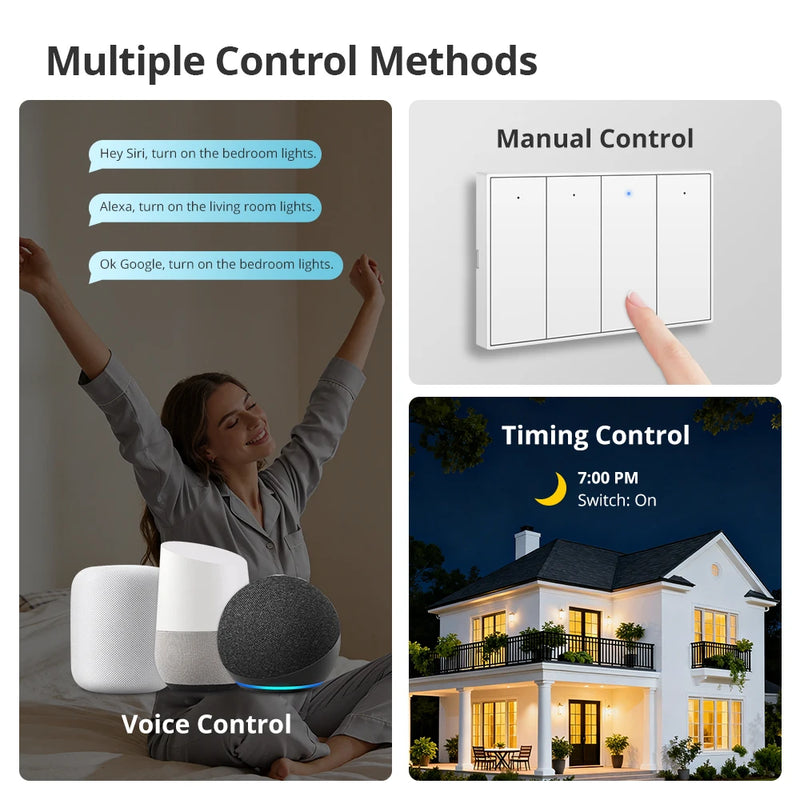 Zemismart Zigbee Push Wall Light Switches Work with Tuya Alexa Google Home Smartthings via hub 1 2 3 4 Gang Neutral Interruptor