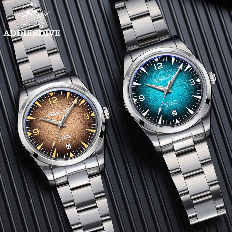 ADDIESDIVE Men's Automatic Watch Simple Mechanical Waterproof Watches Stainless Stee Gradient Blue AD2508 - Visuel 3 | SAMAG