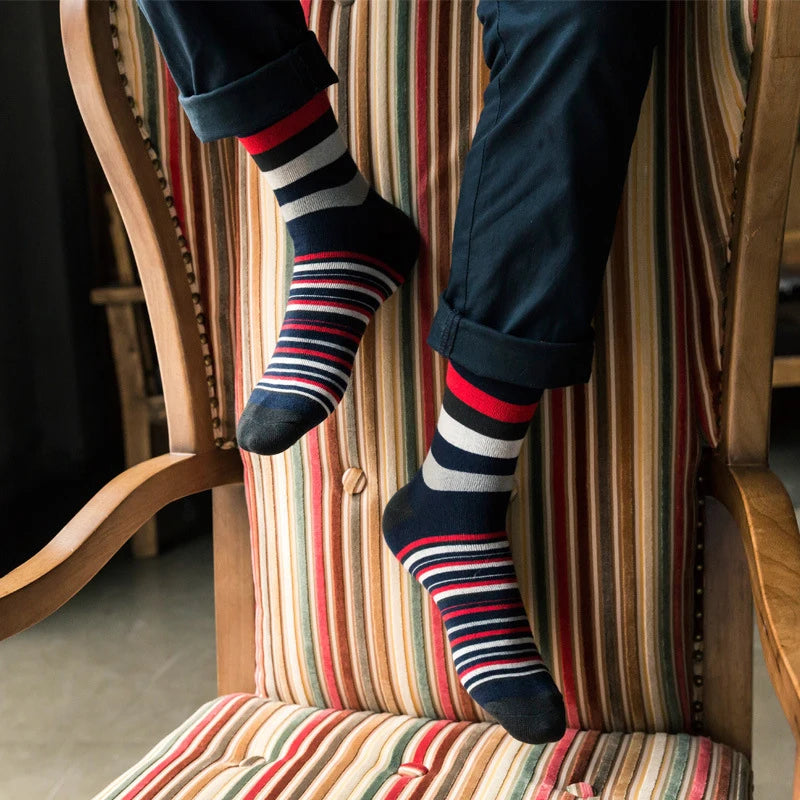 5 Pair Men's Striped Combed Cotton Socks Original Design | SAMAG
