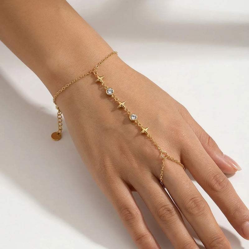 Fashion 18K Gold Plated Stainless Steel Zircon Ring Bracelet for Women Individualistic Daily Wear - Visuel 4 | SAMAG
