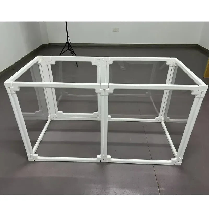 DIY Dog Playpen Puppy Cat Rabbit Ferret Transparent Pet Pen Easy Assemble Whelp Crate Kennel Cage Enclosure with Wheels