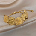 Vintage Gold Plated Stainless Steel Coins Wrist Bracelet for Women Men Classic Ethnic Cuff Bracelets Waterproof Jewelry