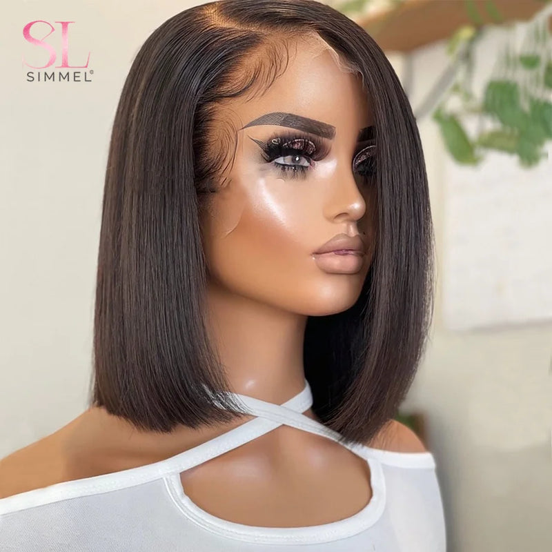 Straight Short Bob Human Hair Wigs for Black Women Lace Part Brazilian Hair Wigs Remy Hair Middle Part Side For Brown Women