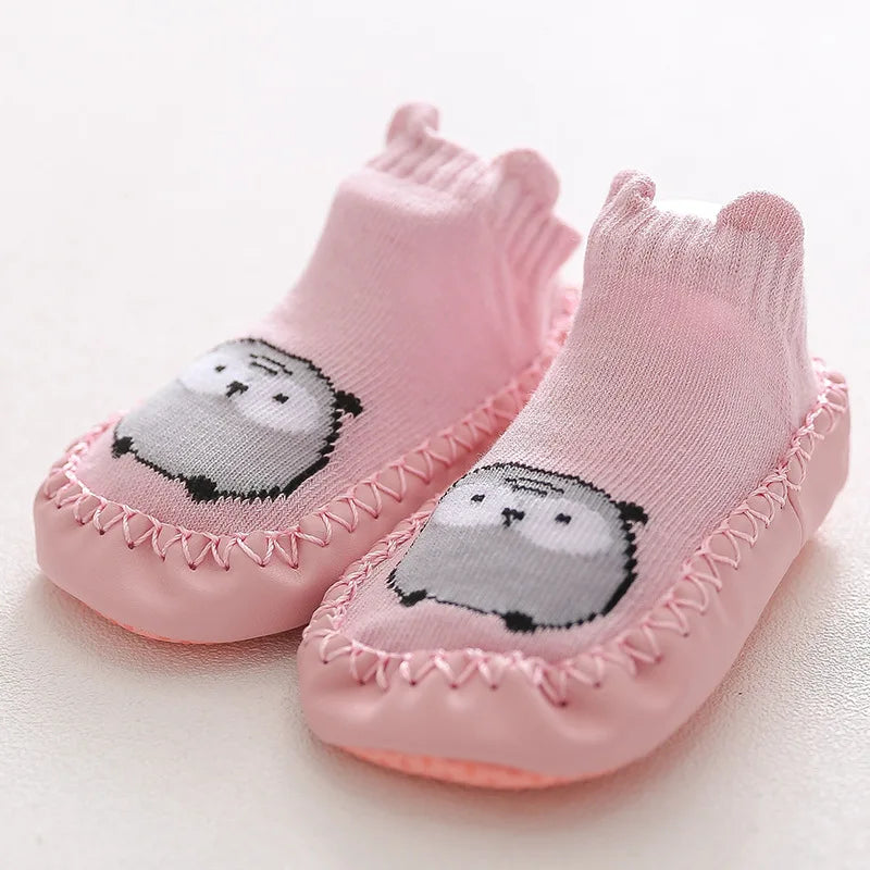 Baby Shoes Cotton Floor Socks Shoes Cartoon Cute Baby First Walkers Toddler Shoes Girl Boys Kids Soft  PU Sole Shoe Anti-slip