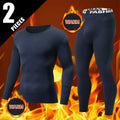 2-pcs Autumn/Winter Men's Thick Warm Underwear Set Large Solid Color Casual Sports Base Shirt Cycling Fitness Elastic Waist Pant