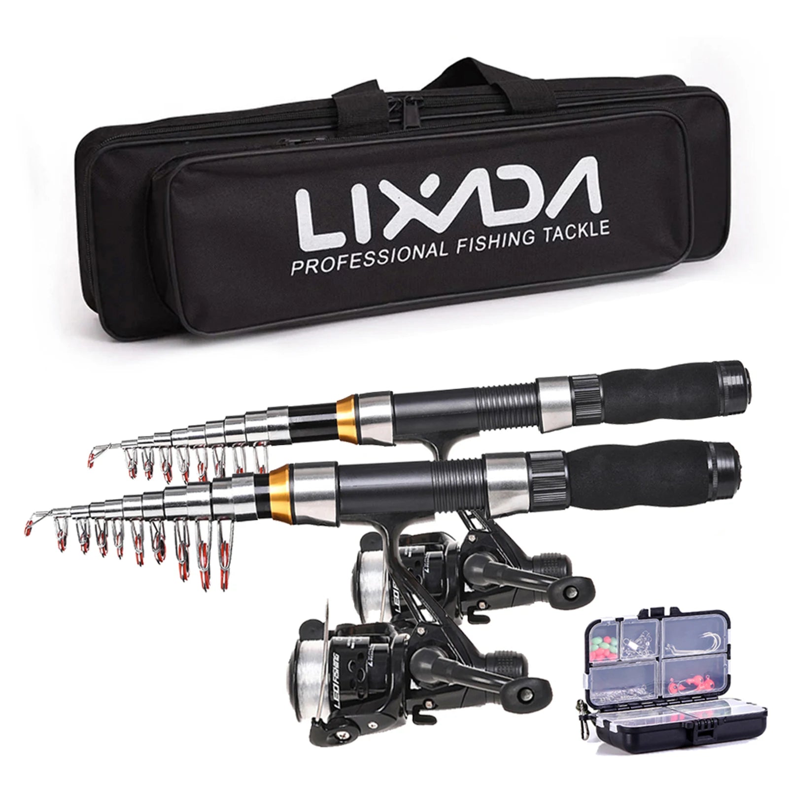 Lixada Fishing Rod Reel Combo Full Kit with 2.1m 2.3m Telescopic Fishing Rods 2PCS Spinning Reels Set Fishing Equipment 2024