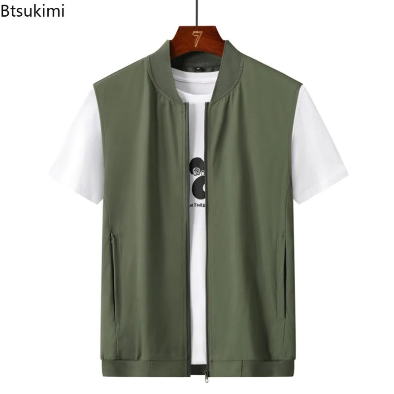 Summer New Men's Lightweight Thin Vests Trend Baseball Collar Zipper Sleeveless Casual Vest Coats Simple All-match Men Vests 6XL