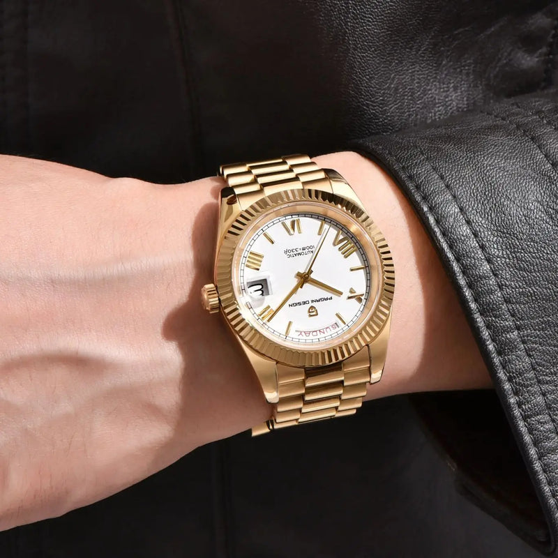 PAGANI DESIGN Men's Watches DD40 Gold White Luxury Automatic Watch Japan Movt Date Week Mechanical For - Visuel 2 | SAMAG