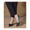 Soft PU Non-slip Single Shoe Work Shoes Women's Pumps Black Professional Interview High Heels Mid Heeled Work Leather Shoes