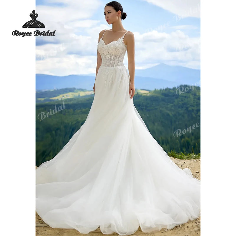 Elegant Appliqué Boho A Line Wedding Dresses Beaded 3D - View 3 | SAMAG