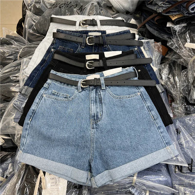 Women's Denim Shorts, Chic Korean Style High Waist Rolled | SAMAG