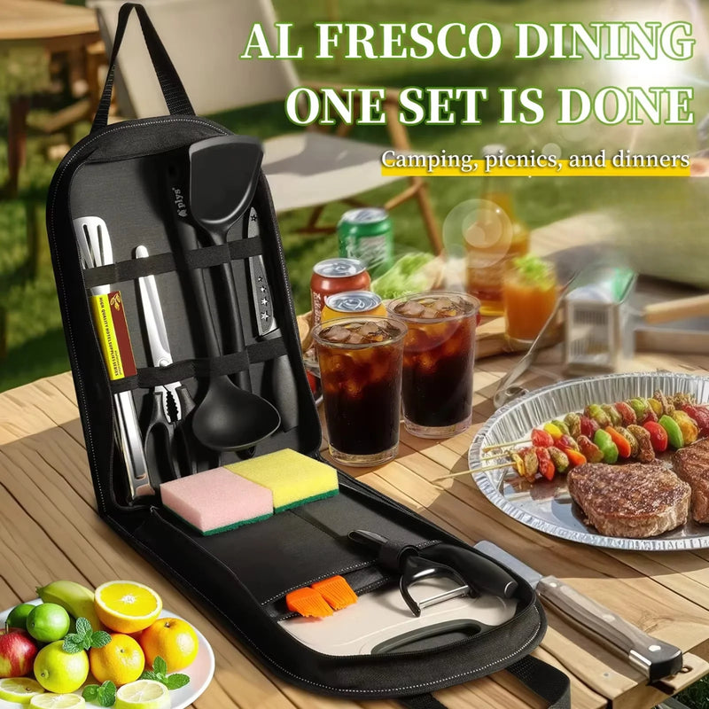 All New 10-Piece Portable Camping Cookware Set - Non-Stick Utensils with Storage Bag for Camping BBQ & Picnic