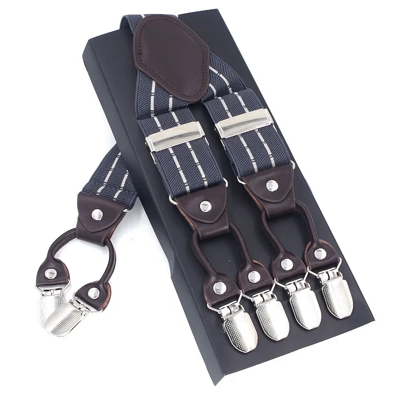 New Men's Suspenders 6clips Fashion Braces Leather Casual Suspensorios Adjustable Belt Strap Tirantes - Visuel 17 | SAMAG