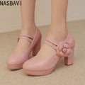 Platform Women's High Heels 8.5cm Pumps Fashion Flower Mary Janes Shoes Size 33- 48 Pink Black White Heeled Wedding Office Shoes