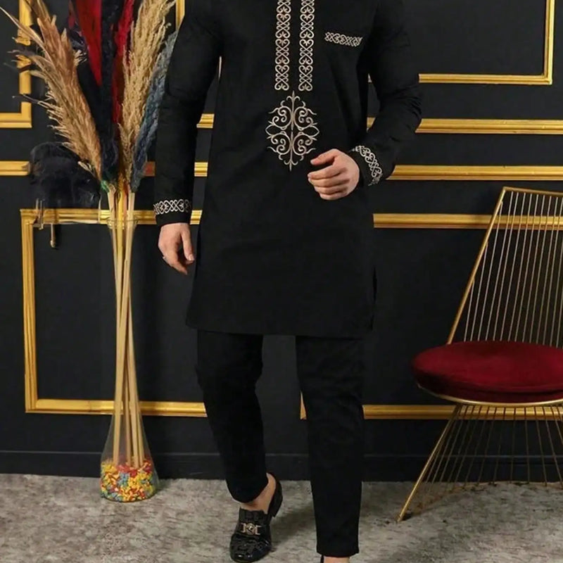 Summer Short Sleeve Men's Kuanda Suit Stand Collar Single Breasted Tuxedo Men's Suit Wedding Ethnic Style 2 Piece Sets Outfits