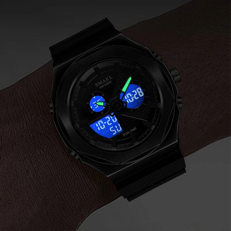 SMAEL Women Dual Display Waterproof Sport Quartz Watch LED Digital Analog Stopwatch Durable Daily Outdoor Casual Wristwatch