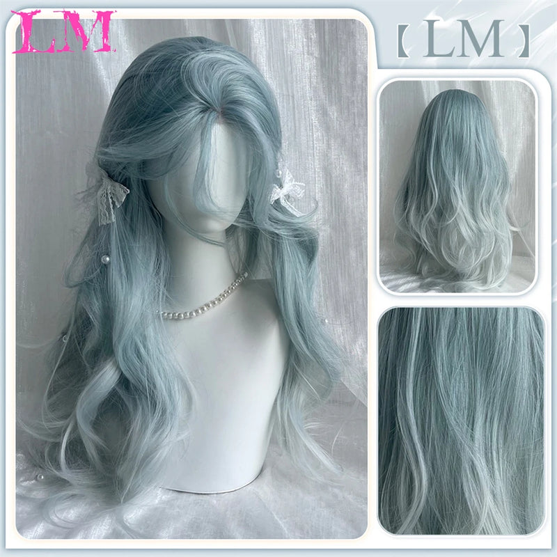 LM Medium Length Pink Cosplay Wig Heat Resistant Costume Party Synthetic Wigs 2 Clip On Ponytail 7 Colors