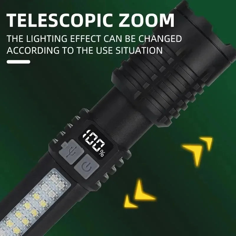 Latest High Power LED Flashlight with Zoom and Digital Display Lantern USB Rechargeable Flashlight for Camping and Hiking