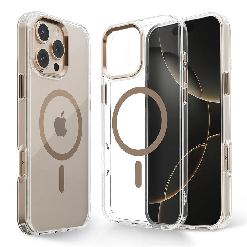 Luxury Magnetic Transparent Phone Case for iPhone 16 12 13 14 15 Pro Max for Magsafe Wireless Charge Shockproof Clear Cover