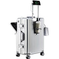 Aluminium Frame Suitcase Front Opening Cabin Luggage with USB Cup Holder Female Trolley Case Male Brake Wheel Travel Suitcase
