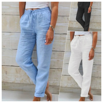 Cotton Linen Summer Pants for Women High Waist Elastic | SAMAG