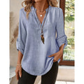 Women's Spring and Summer Fashion Loose Casual Shirt  Retro V-Neck Solid Color Blouse  Elegant Top for Young Women