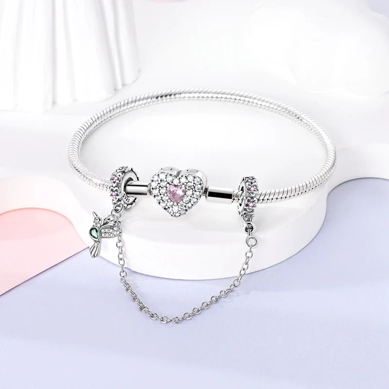 Silver Clasp 925 Sterling CZ Pave Clip Charms Daisy Beads Stopper Safety Chain Fit Original Bangle - Visuel 5 | SAMAG