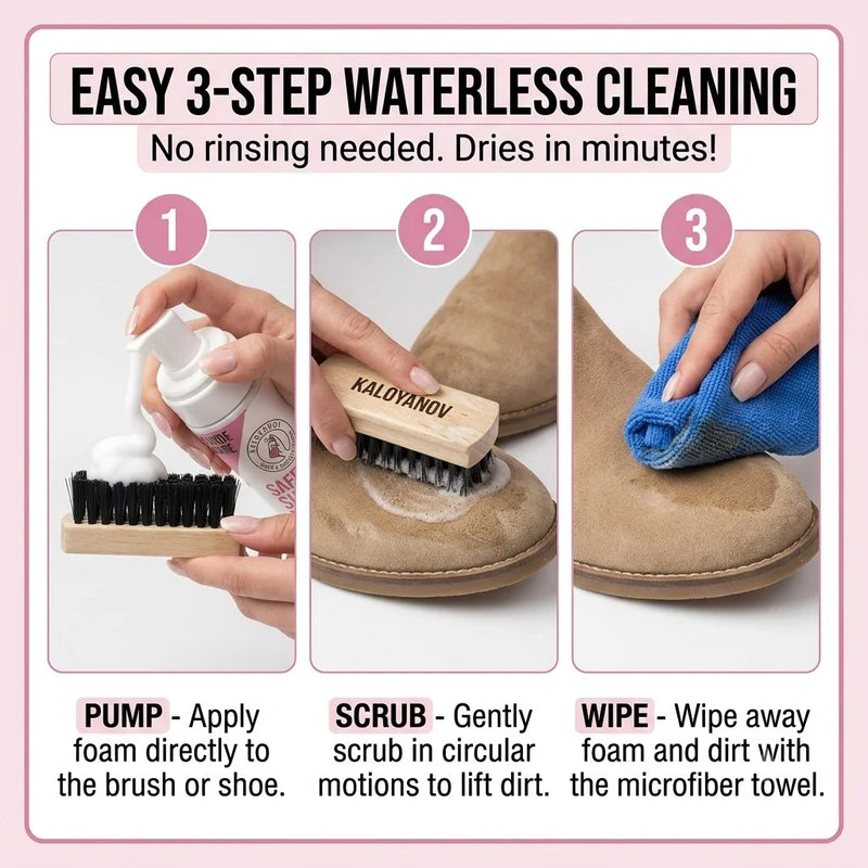Waterless Foam Shoe Cleaner Kit with Brush Cloth Multi Material Stain Remover for Suede Nubuck Leather White Sneakers Trainers