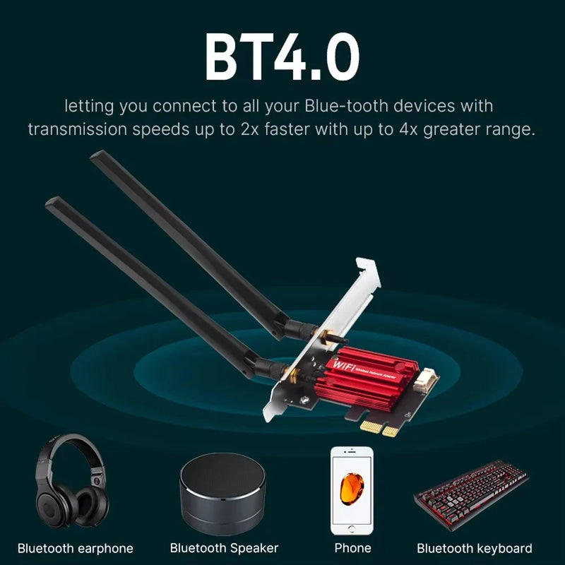 KEBIDUMEI WiFi 5 PCI - E Wireless Adapter Network Card AC1200 Dual Band 2.4G/5GHz 802.11AC For Bluetooth - Visuel 2 | SAMAG