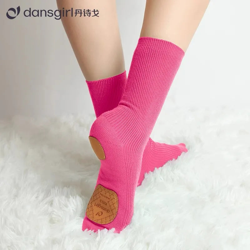 Professional Dance Socks Cotton Mid-tube Bottom Modern Dance Sock Non-slip Silicone Indoor Fitness Socks Floor Socks Dance Sport