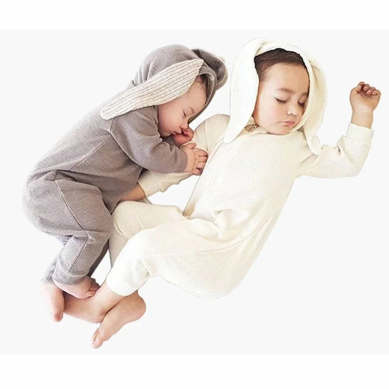 0-18M Newborn Baby Boys Girls Rompers Cotton Cartoon Bunny 3D Rabbit Ear Hoodie Overall Toddler Jumpsuit Infant Carnival Costume