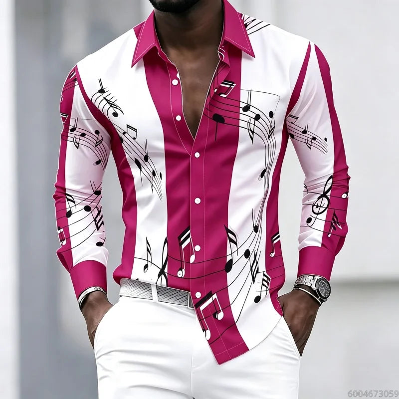 Men's collared shirt with creative musical note print | SAMAG