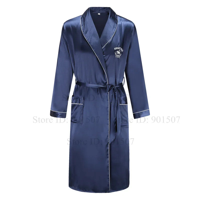 Spring Autumn Male Robe 3PCS Sleepwear Set Ice Silk Kimono Bathrobe Gown Loungewear Loose Casual Satin Homewear Nightwear 3XL