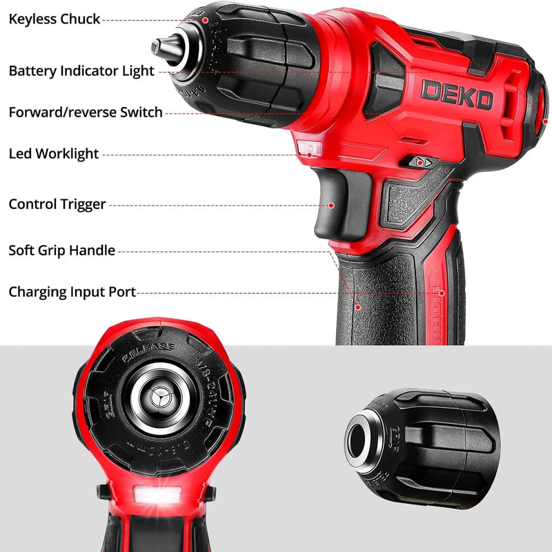 DEKO Drill Set Tool with 8V Red Cordless Home Kit with Hand for Women 126 Piece - View 3 | SAMAG
