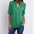 Women Cool Loose Shirt Deep V Neck Chiffon Fashion Blouse - View 16 | SAMAG