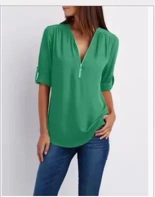 Women Cool Loose Shirt Deep V Neck Chiffon Fashion Blouse - View 16 | SAMAG