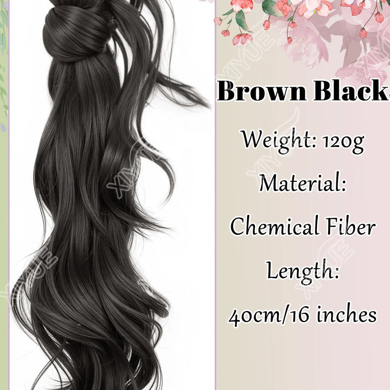XIYUE Chinese Style Claw Clip Ponytail Braid Wig for Women, Elegant Updo, Natural Synthetic Hair Extension